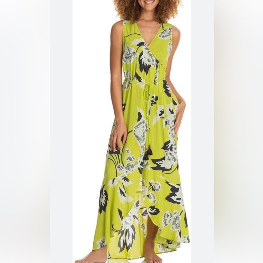 Maaji Ariel Kimono Wrap Beach Party Dress Neon Yellow Floral One Size. L-11